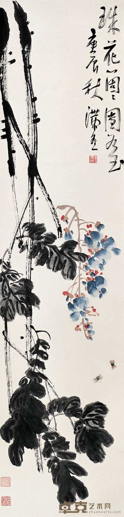 陈滞冬 庚辰(2000年)作 珠花如玉 立轴 136×34cm